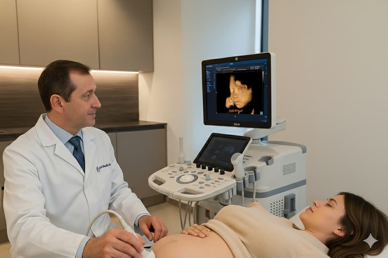 Dott. Claudio Rossi durante un'ecografia ostetrica