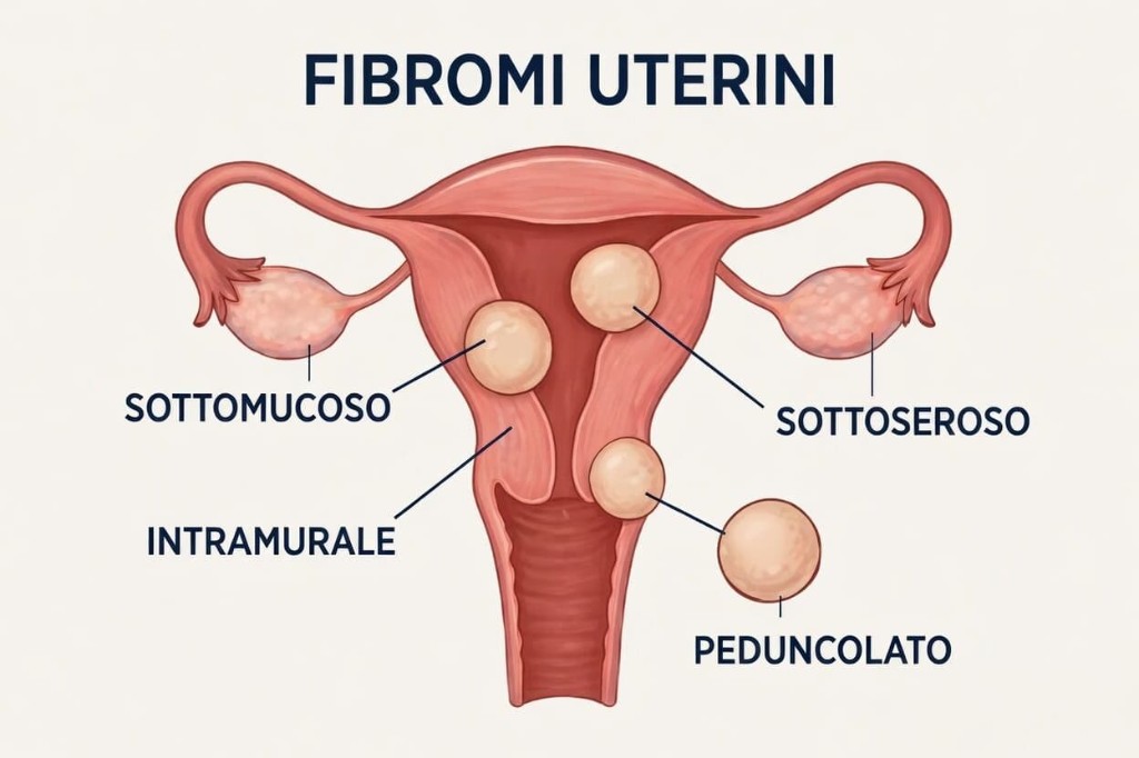 Diagramma dei fibromi uterini per sede: sottomucoso, intramurale, sottosieroso e peduncolato